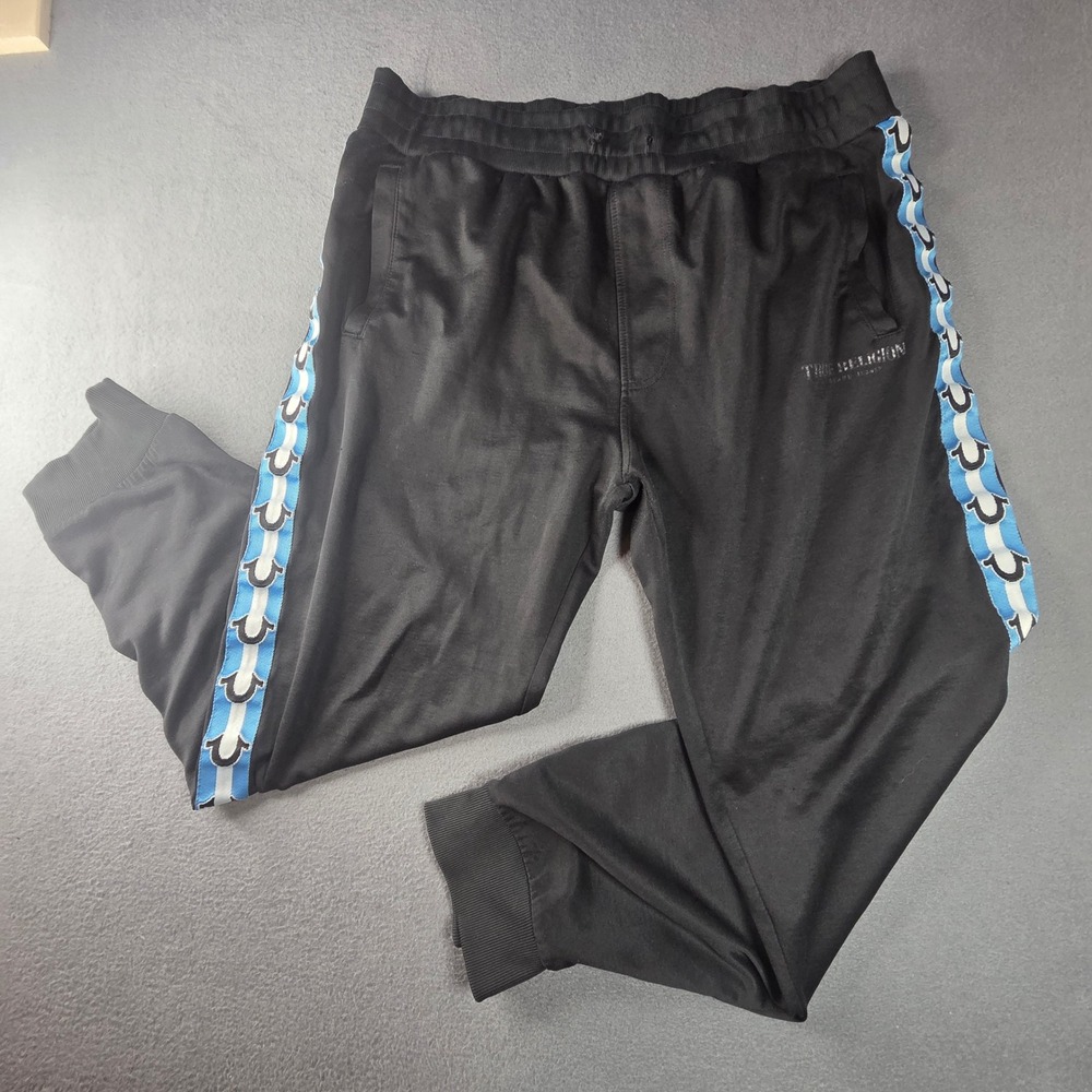 True Religion Mens Black Horseshoe Logo Tape Joggers Sweatpants 2XL